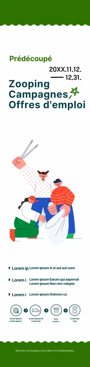 Une campagne simple et mignonne dans le style illustration en bleu marine et vert.