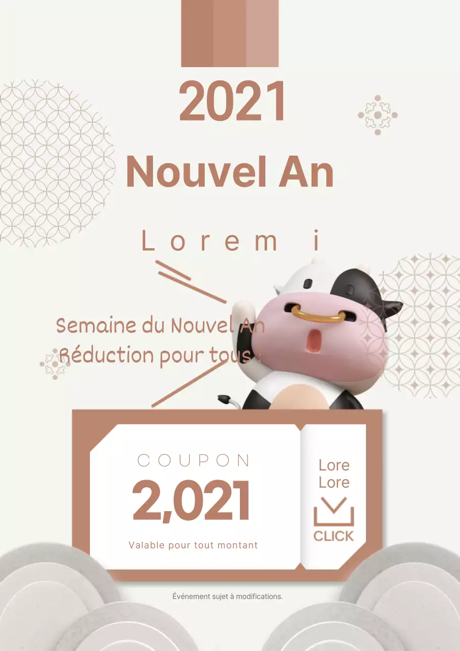 Affiche promotionnelle simple du coupon du Nouvel An en marron