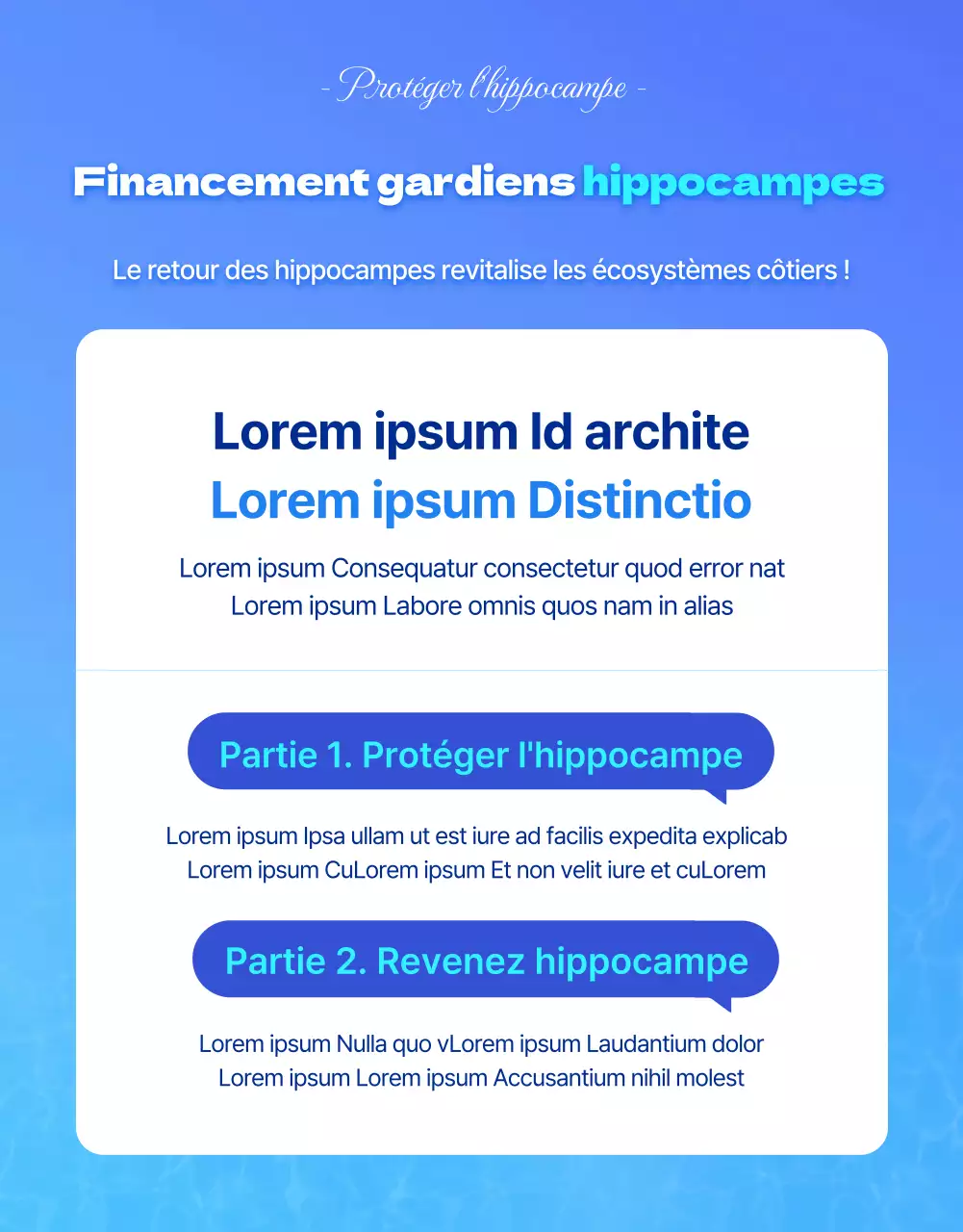 Hippocampes, la créature marine menacée dans l'eau bleue et fraîcheDétails sur le financement de la conservation des hippocampes