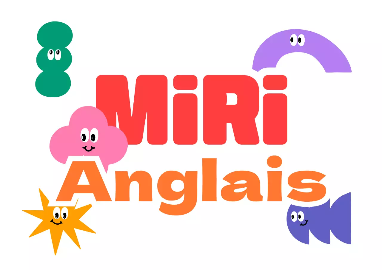 Une conception promotionnelle pour une école de langue anglaise avec une variété de personnages colorés.