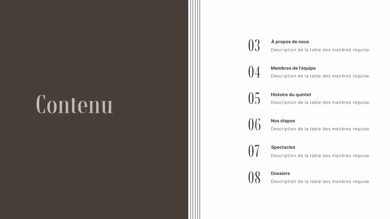 Portefeuille d'organisations d'arts du spectacle dans des tons bruns et sourds