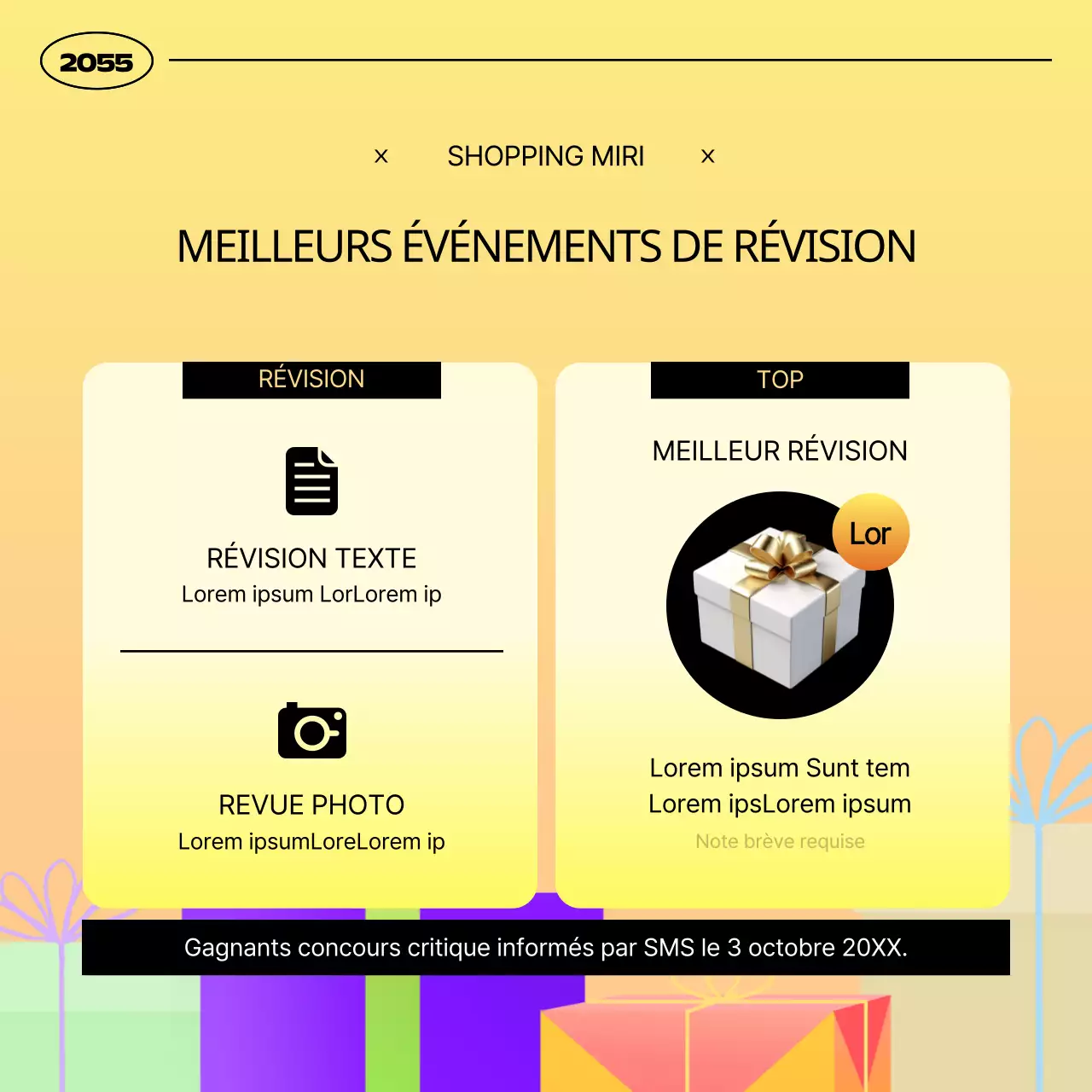 Annonce simple de promotion d'un événement cadeau jaune et orange