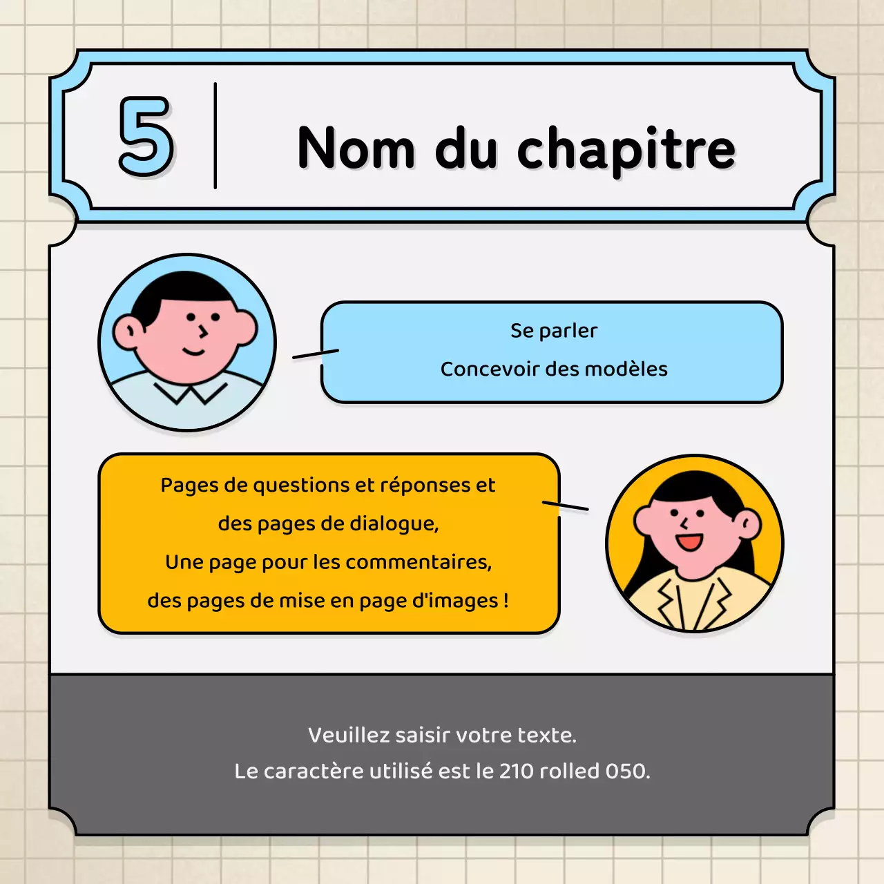 Bulles de texte bleu clair et jaune et illustration mignonne