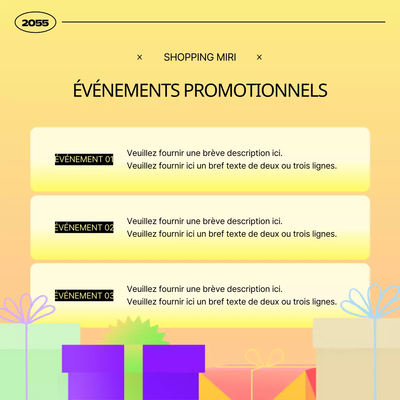 Annonce simple de promotion d'un événement cadeau jaune et orange