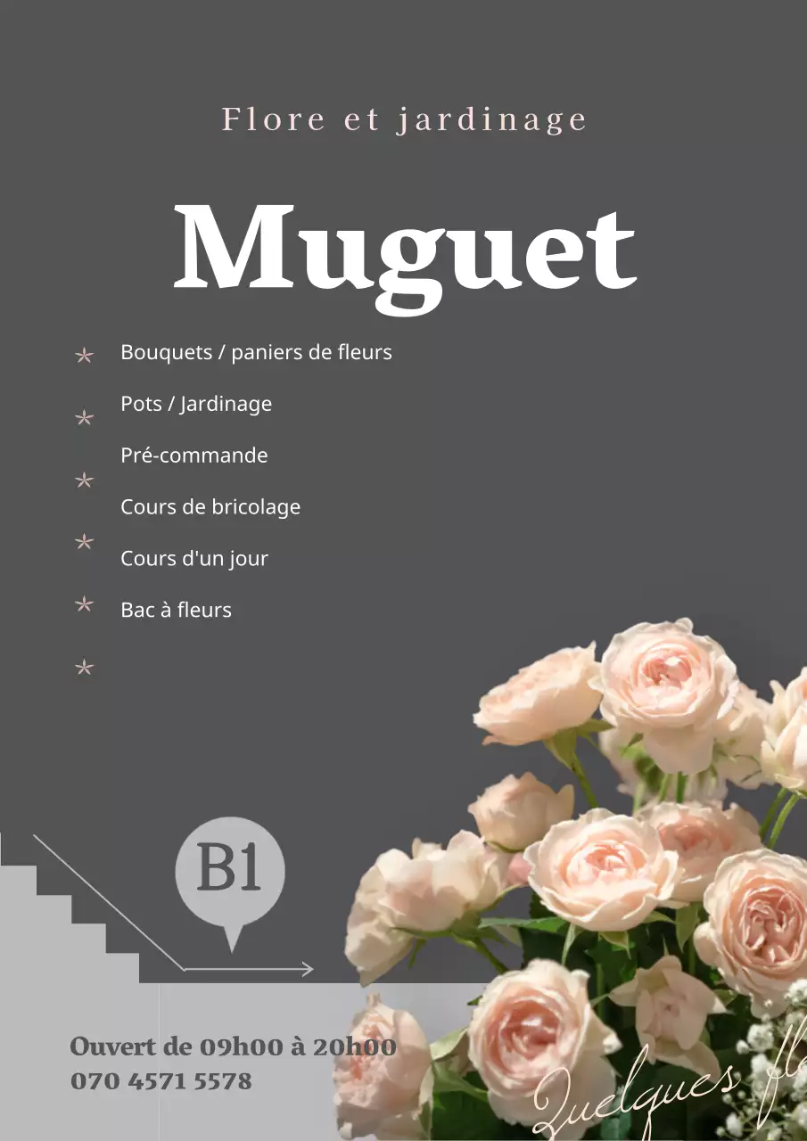 Affiche de localisation du menu d'un magasin de fleurs