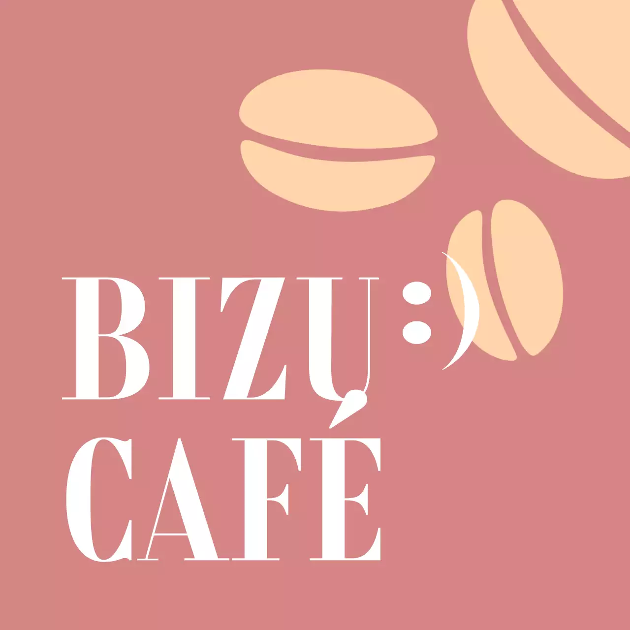 Une promotion classique pour un café avec un texte en blanc illustrant un grain de café en brun-rouge et jaune clair.