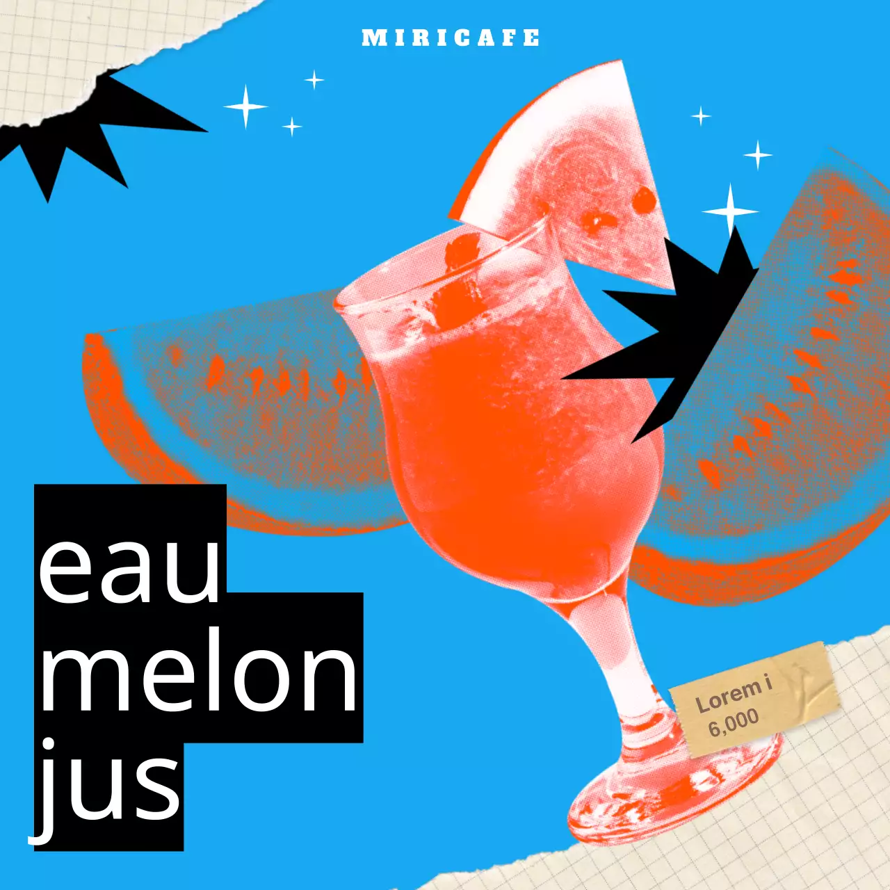 Collage kitsch pop art bleu clair jus de pastèque