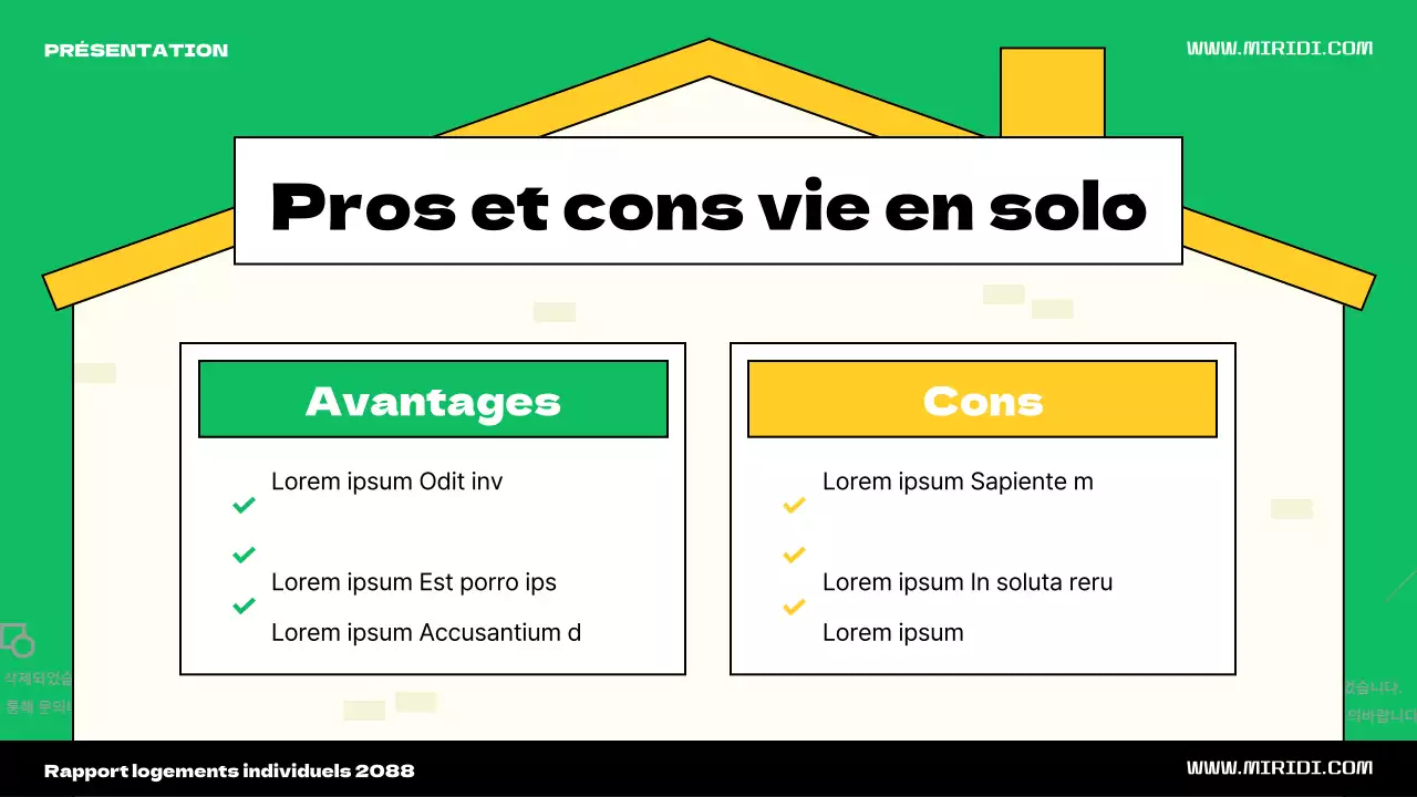 Voici le thème de l'illustration d'une jolie maison verte et jaune pour une personne.