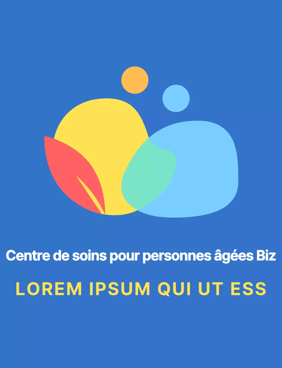 Logo rond et simple représentant un symbole humain avec des combinaisons de couleurs bleues et colorées pour le personnel d'un centre de soins.