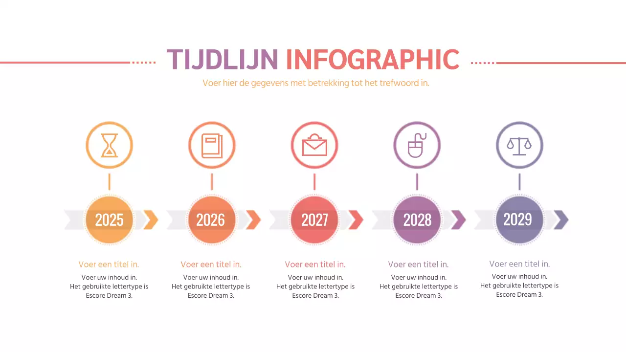Verloop tijdlijn 5 stappen infographic Bedrijfsgeschiedenis