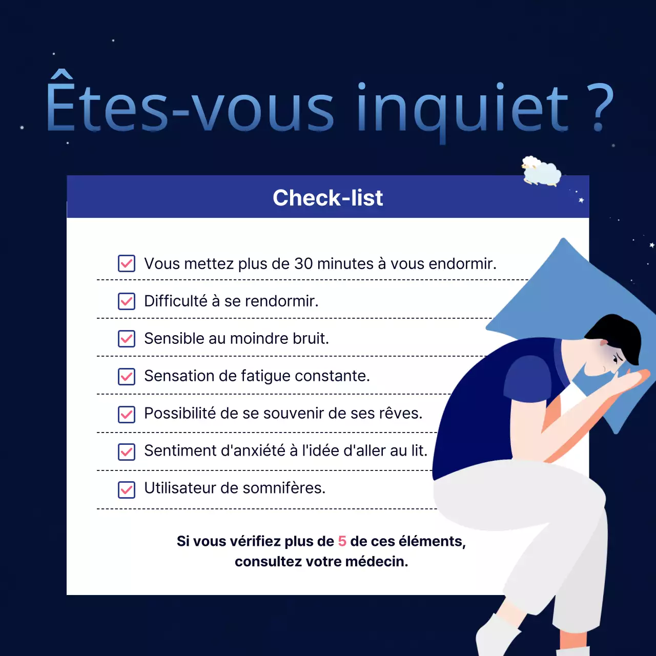 Nuits sombres et rêveuses, bleu marine et violet, invités indésirables Diagnostic de l'insomnie