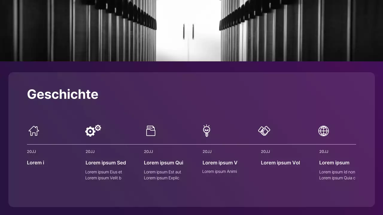 Unternehmensprofil mit lila und orangefarbenem Farbverlauf