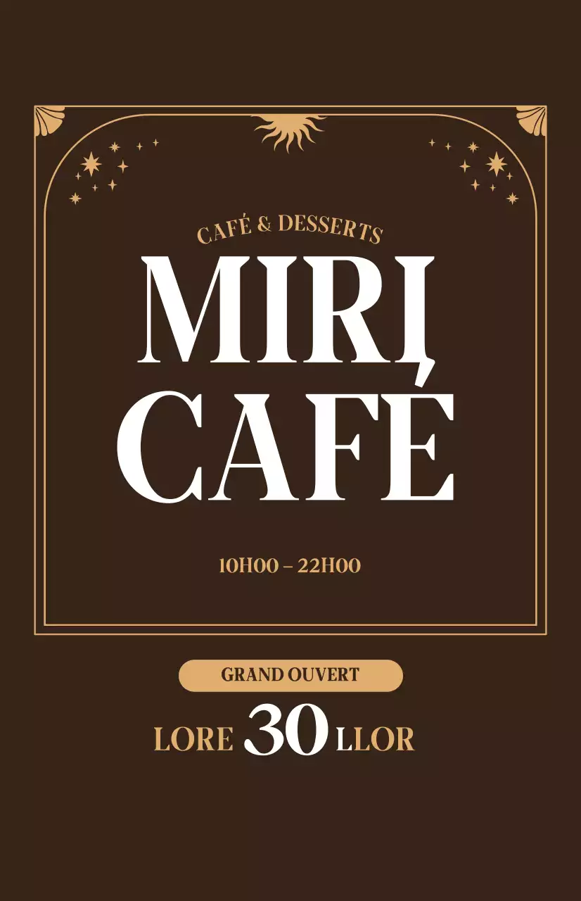 Promotion d'une réduction pour l'ouverture d'un café avec une ambiance beige sur fond marron