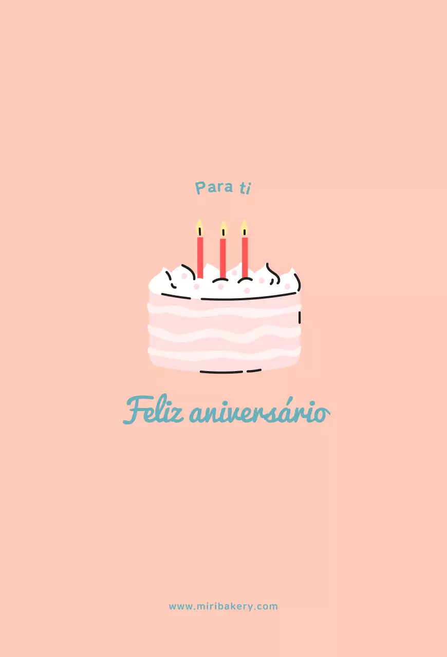 Cartão de aniversário vintage com ilustração de bolo cor-de-rosa e azul