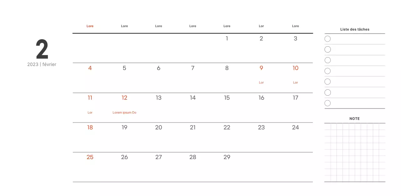 Calendrier de café simple et moderne
