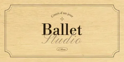 Enseigne classique d'une école de ballet avec texte et illustrations en noir et marron.
