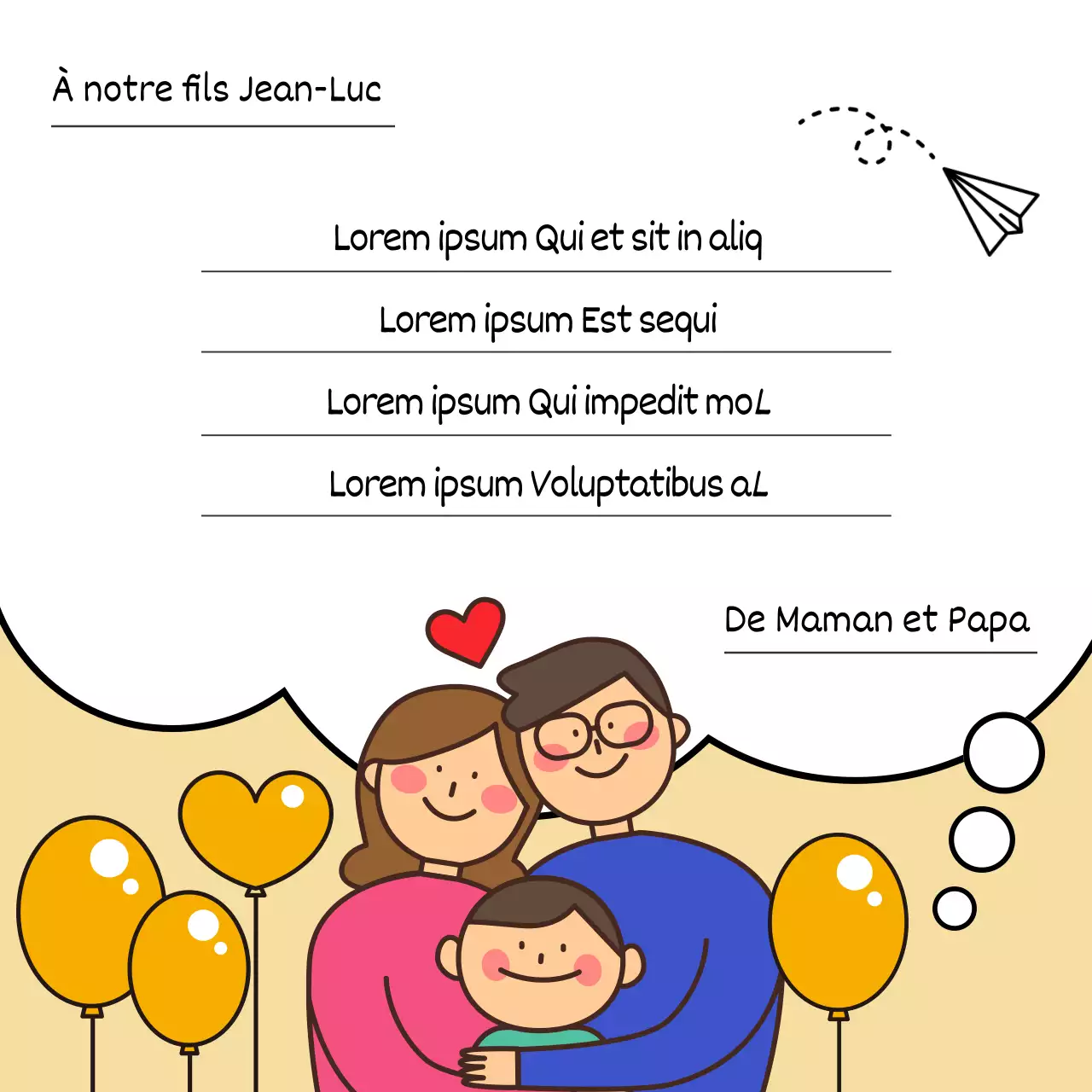 Lettre de remerciement à la famille pour la journée des enfants