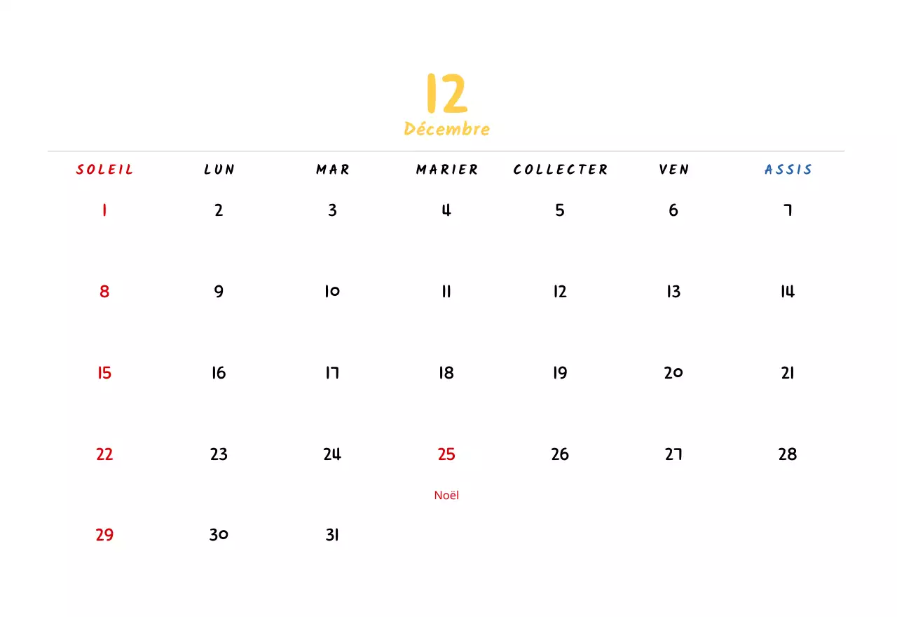 Calendrier du Nouvel An avec de jolies illustrations