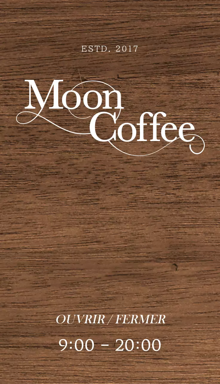 Porte Une enseigne de café classique avec un texte sur le café et des illustrations au trait.