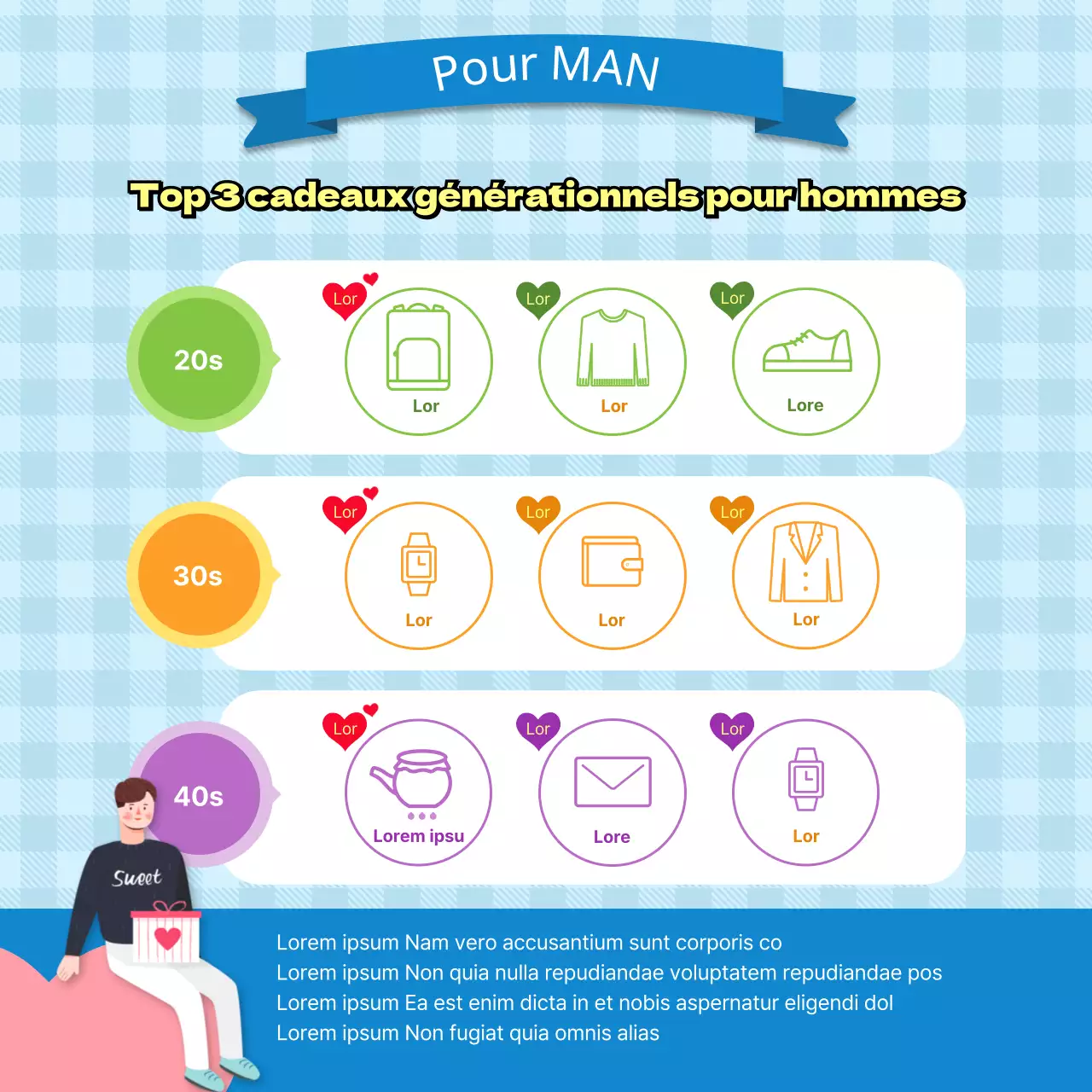 Enquête sur les cadeaux avec illustration d'amoureux sur fond de damier CardNews