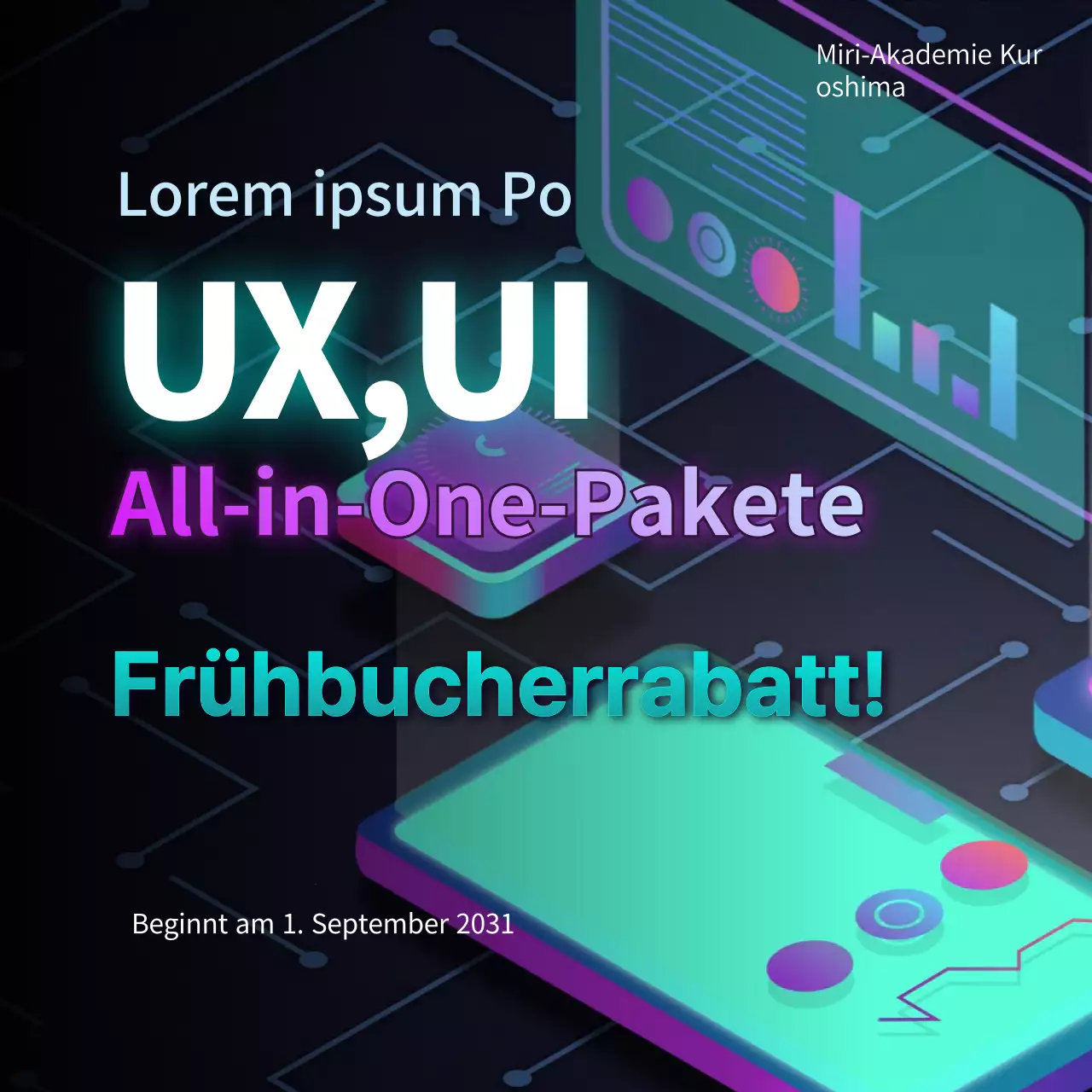 Animiertes GIF-Videobanner zum Schulanfang in Lila und Grüntönen