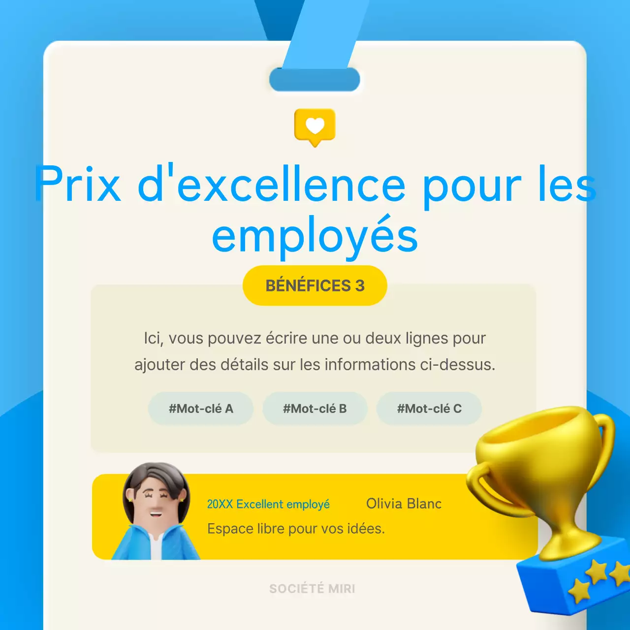 Concept stéréoscopique 3D en bleu et jaune pour introduire le bien-être en entreprise