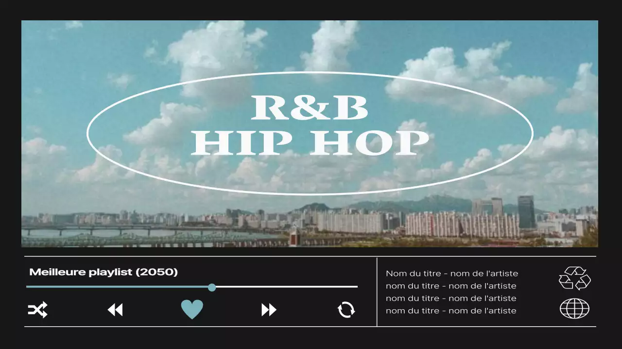 Une playlist R&B hip-hop d'inspiration urbaine, bleu clair et noir