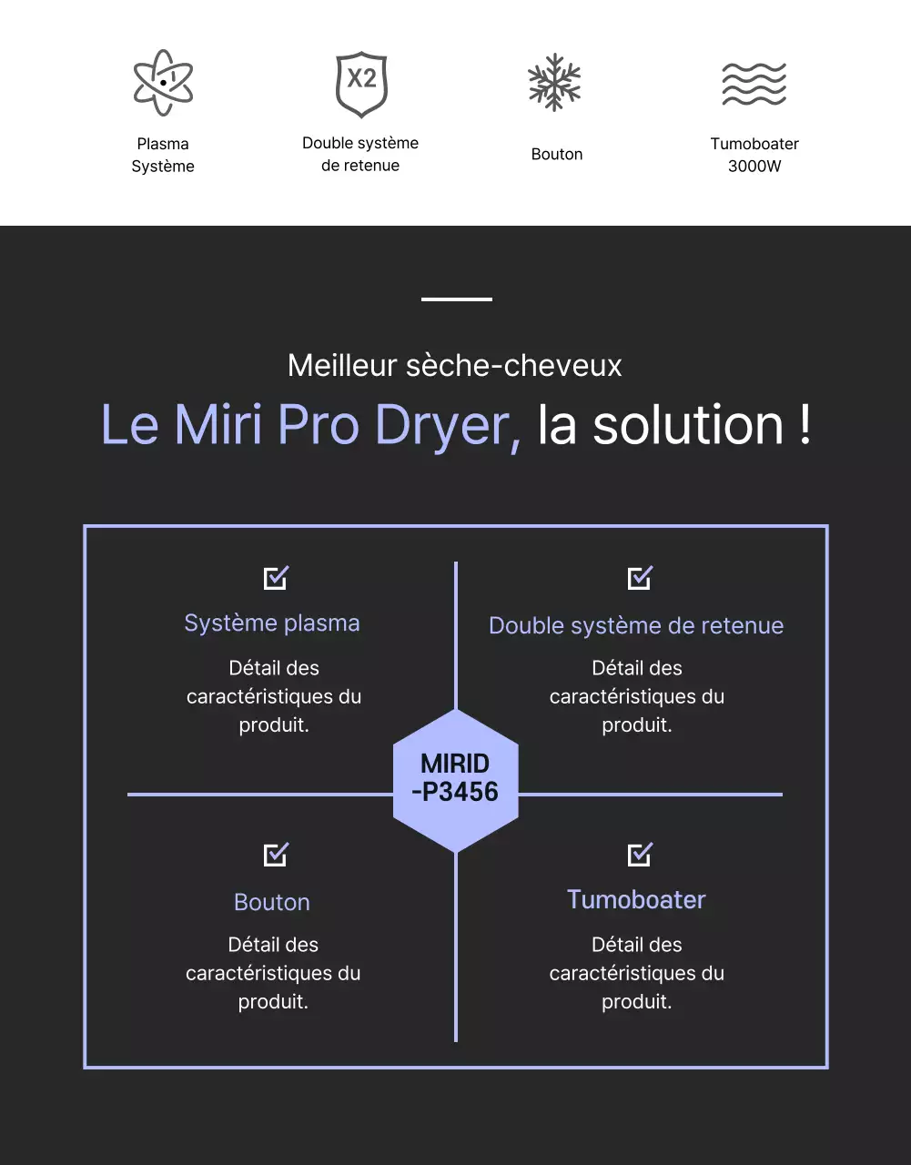 Sèche-cheveux noir et violet au concept épuré