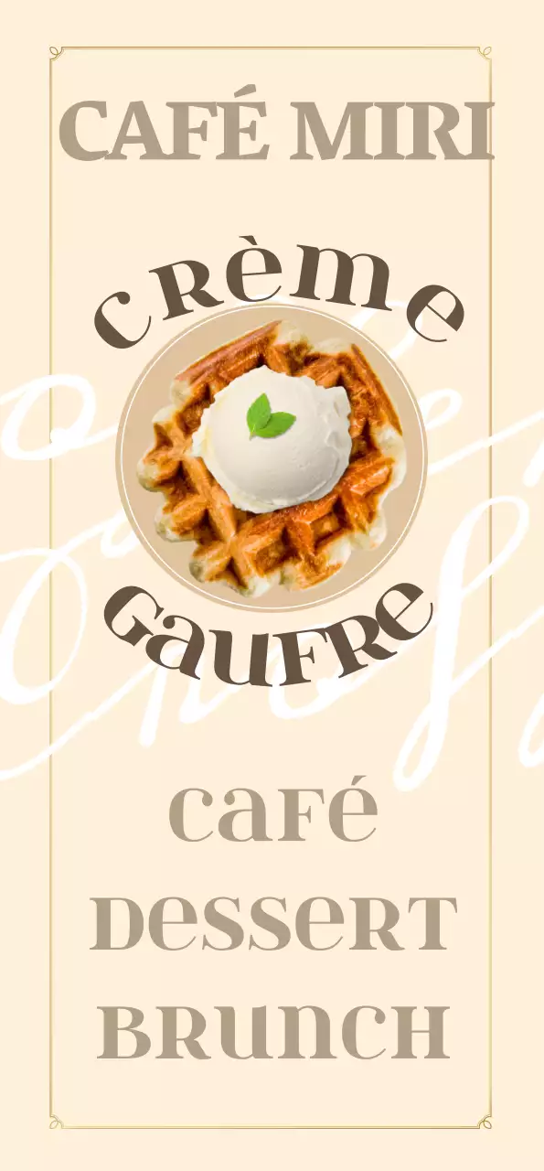 Bannière cursive de café avec gaufres, pains chauds et desserts.