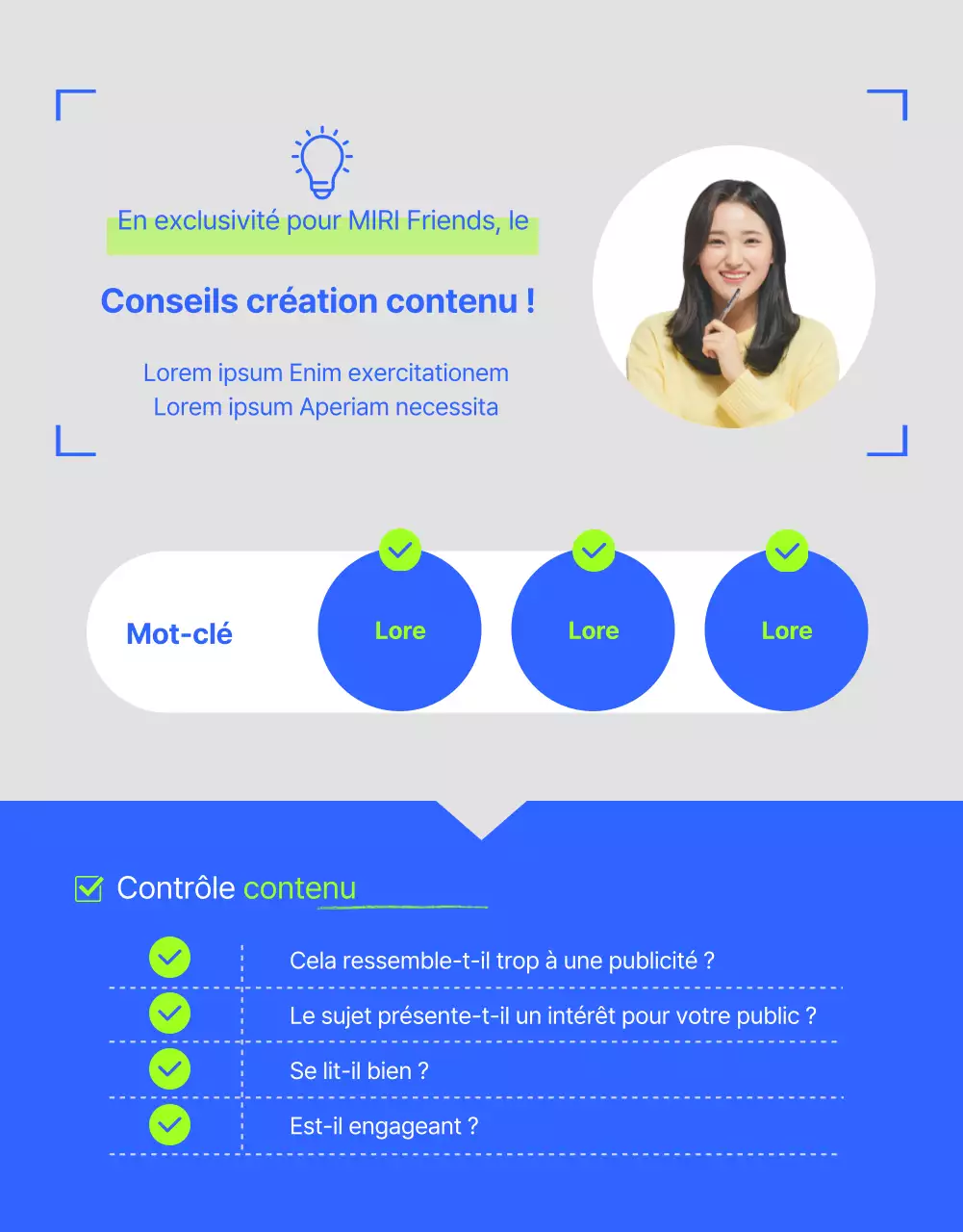 Les détails de l'annonce des supporters dans un schéma de couleurs bleu et vert vif