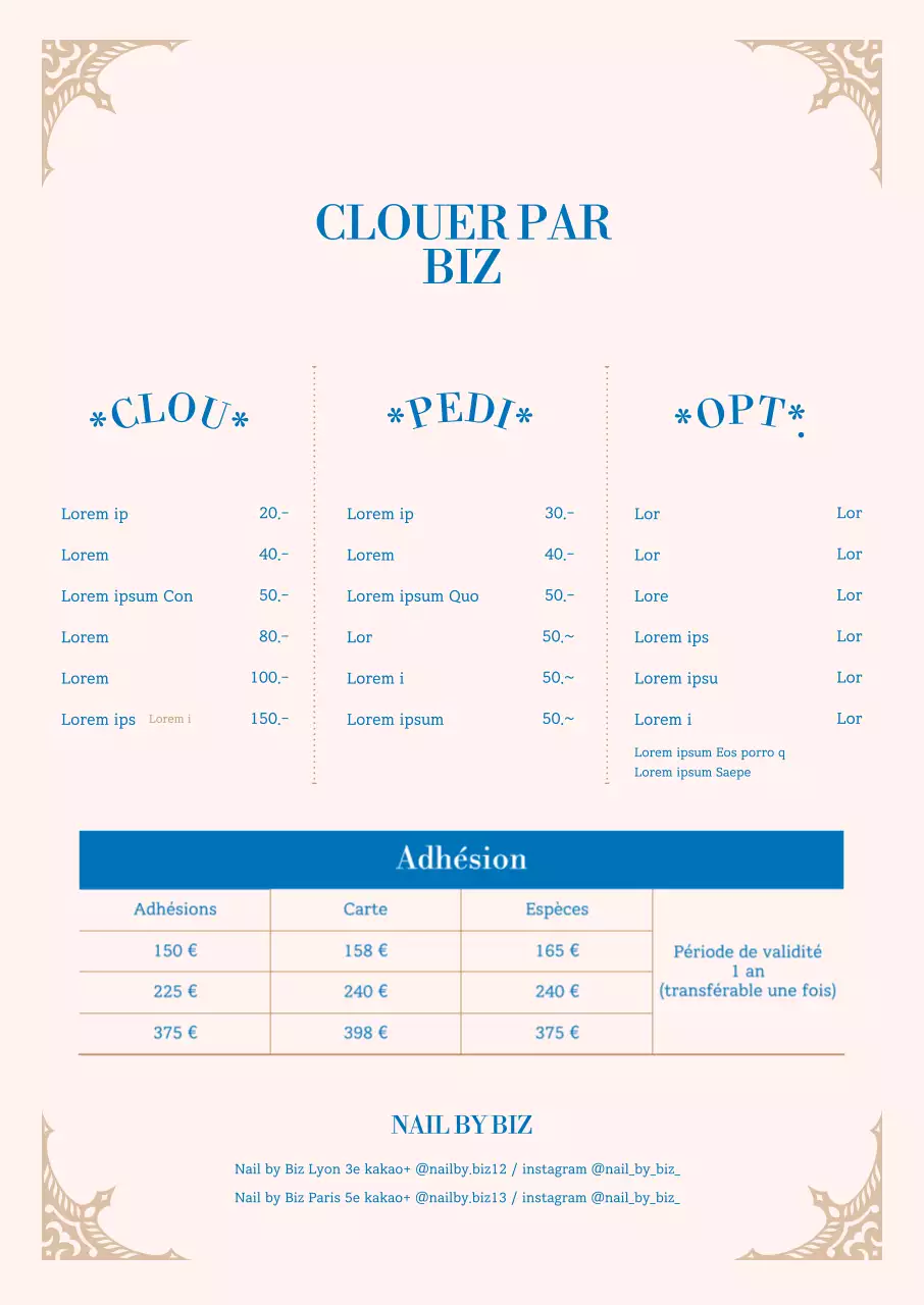 Une carte de menu de salon de manucure avec une touche de classe