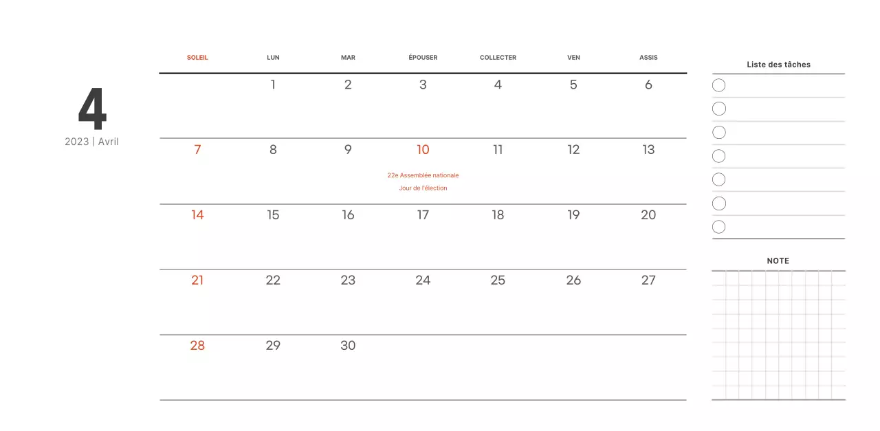 Calendrier de café simple et moderne