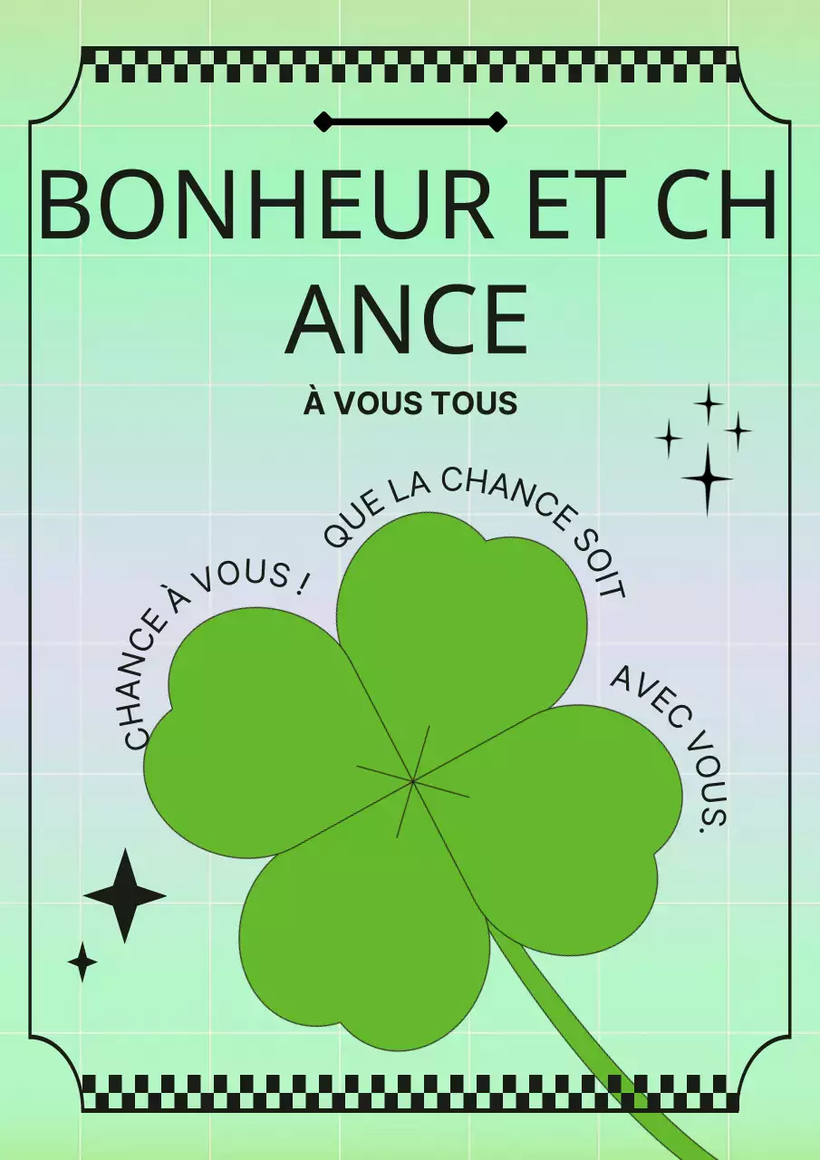 Œuvre d'art rétro avec accent vert en forme de trèfle à quatre feuilles