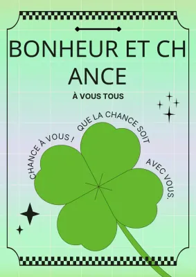 Œuvre d'art rétro avec accent vert en forme de trèfle à quatre feuilles