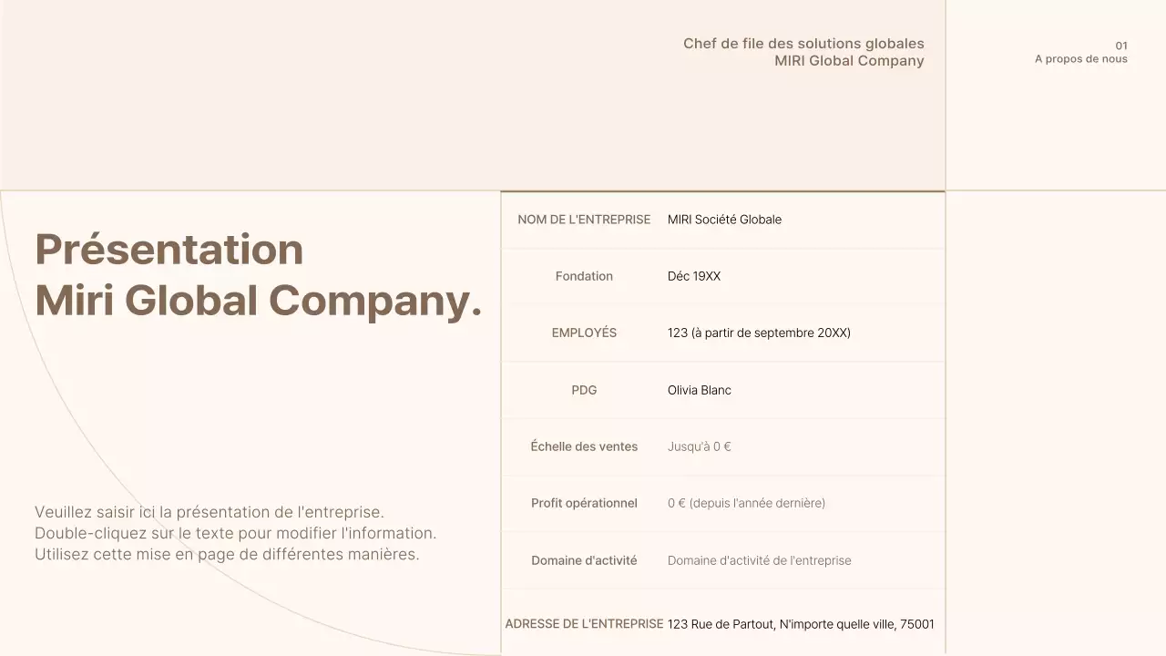 Un profil d'entreprise simple, brun et beige