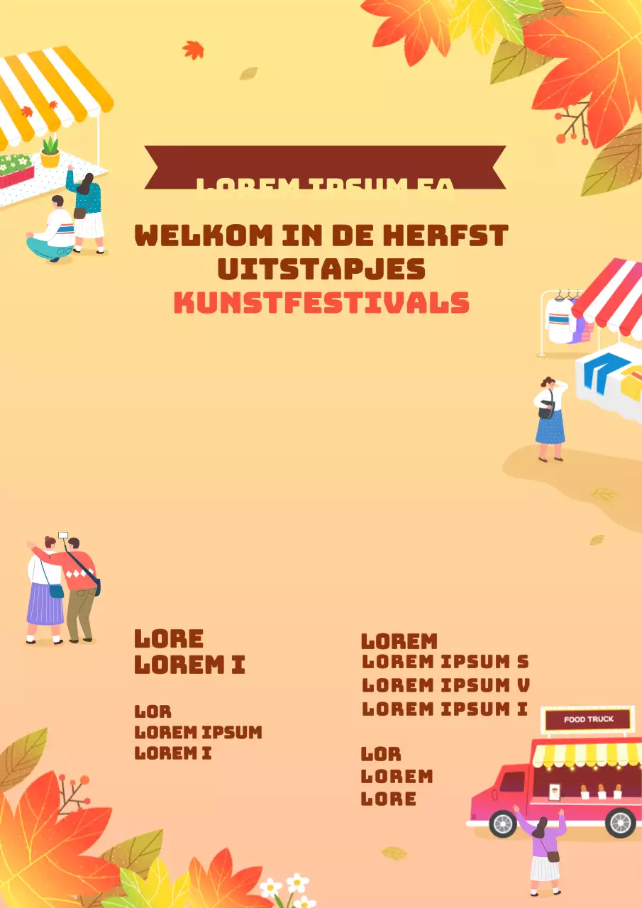 Promoot het festival met een schattig concept met een illustratie van een geel festival en vallende bladeren