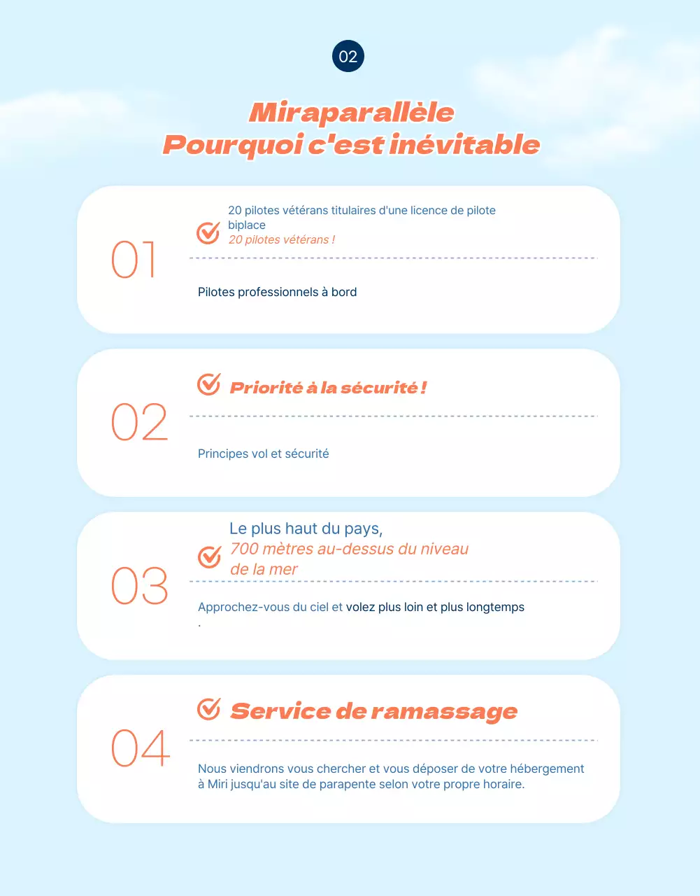 Page détaillée du parapente avec des accents orange dans SkyConcept