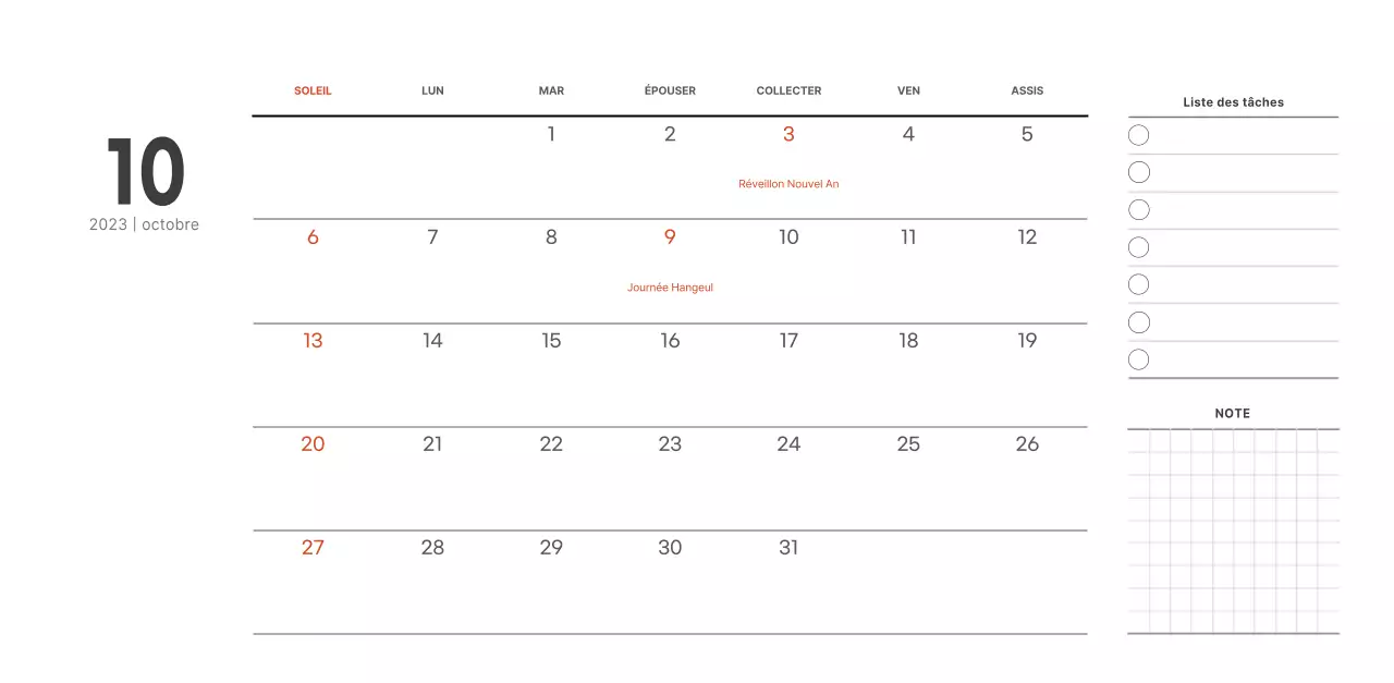 Calendrier de café simple et moderne