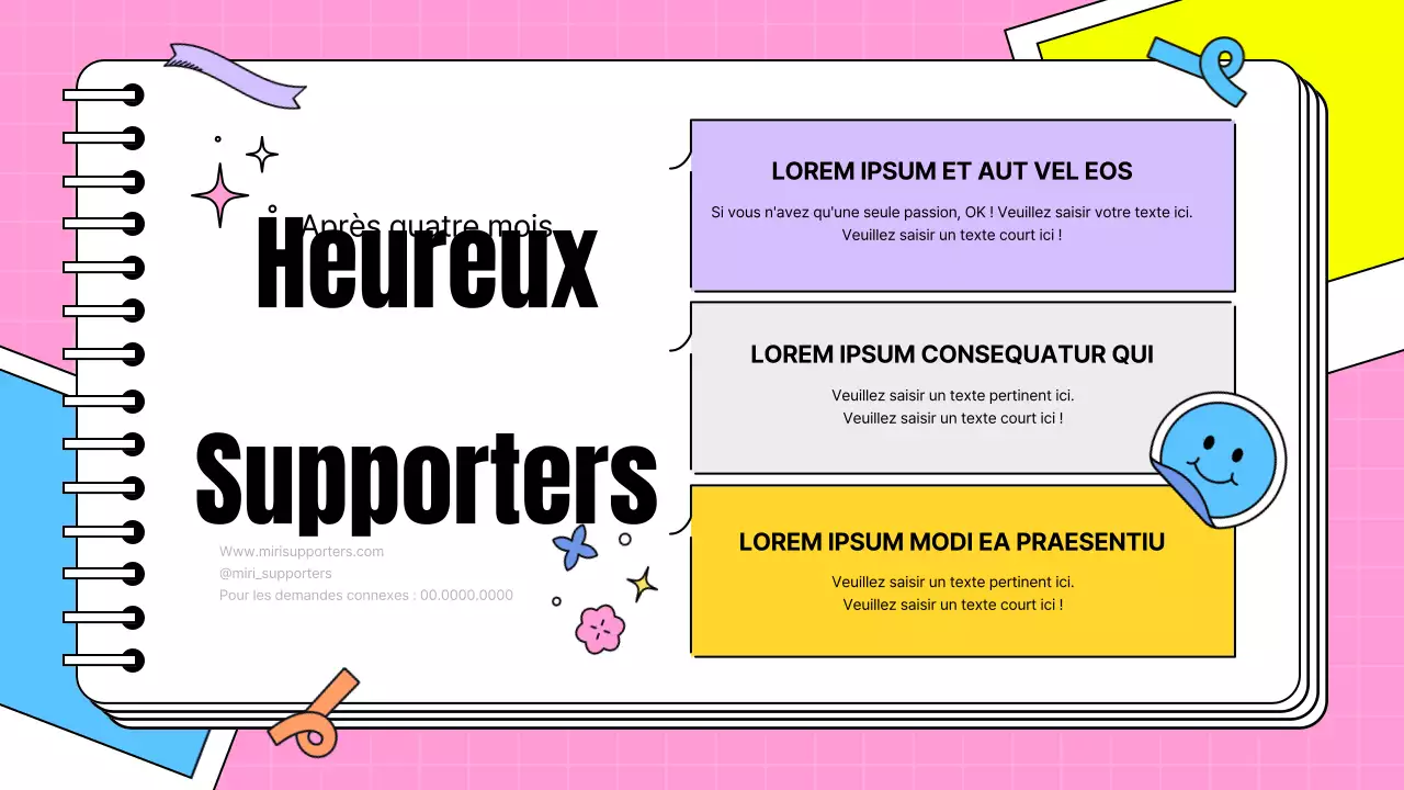 Présentation de témoignages de supporters sous la forme d'un billet kitsch en rose et bleu clair