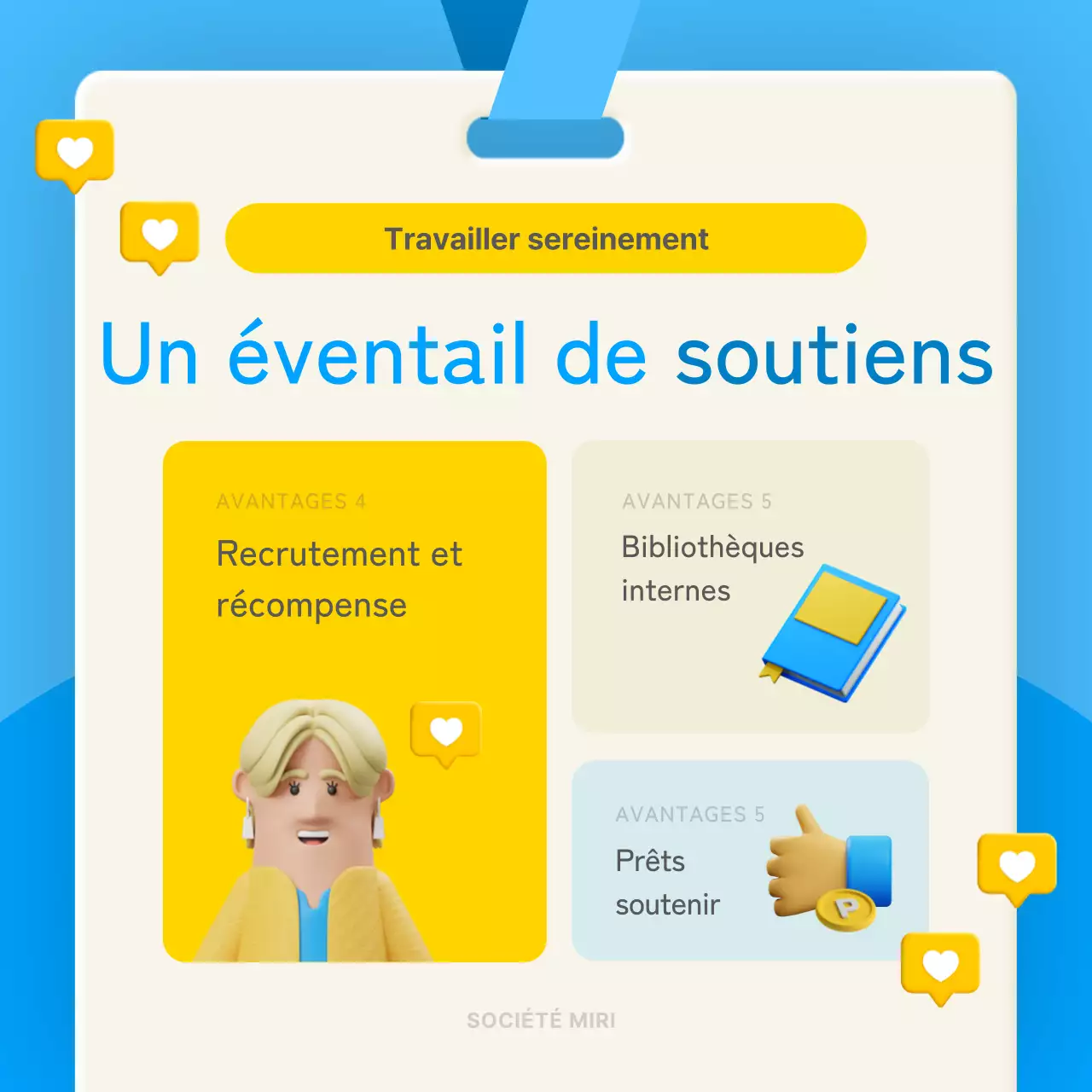 Concept stéréoscopique 3D en bleu et jaune pour introduire le bien-être en entreprise