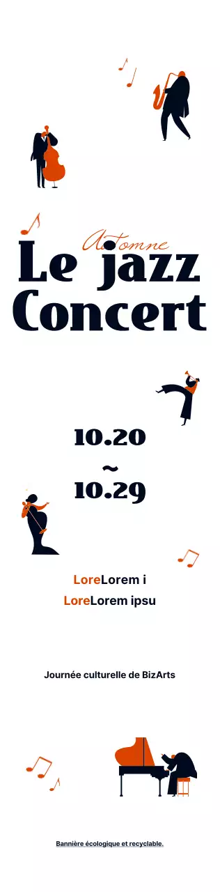 Informations sur les concerts de jazz dans un joli style d'illustration noir et orange