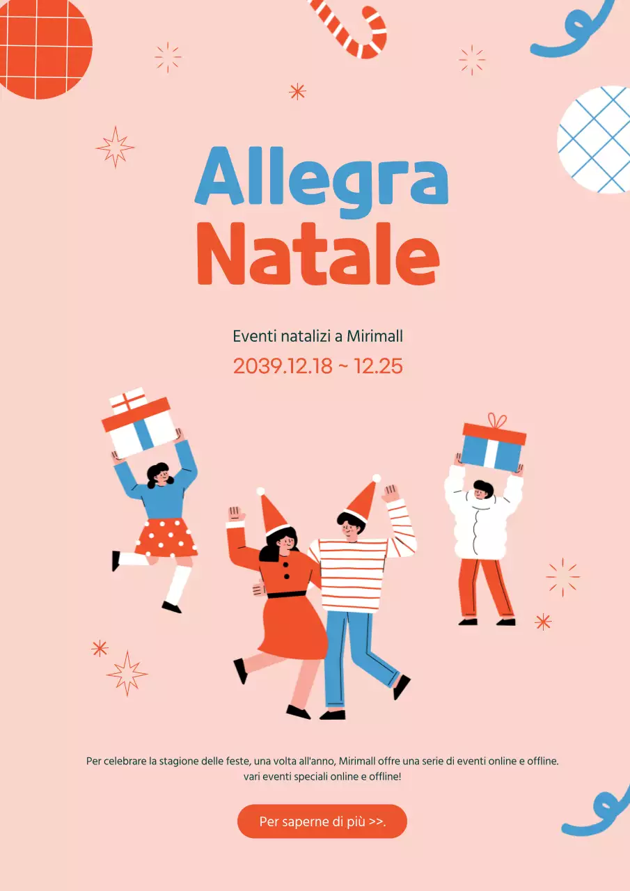 Simpatico poster promozionale per eventi natalizi in rosa e rosso