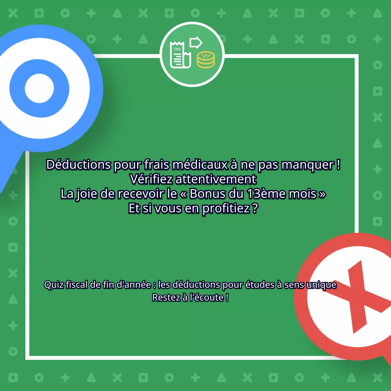 Quiz fiscal de fin d'année avec de jolies illustrations vertes