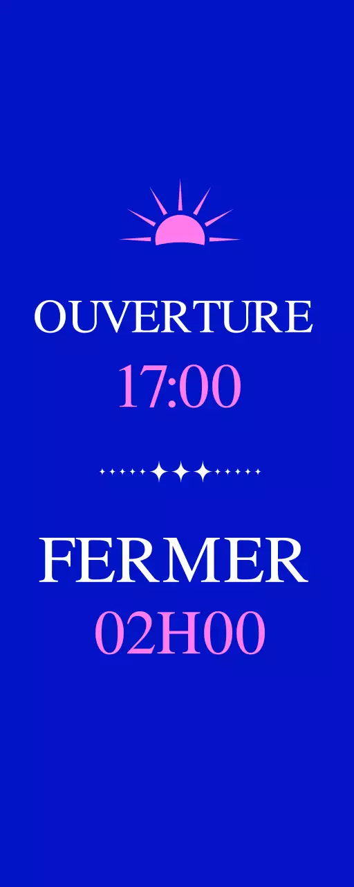 Promotion d'un bar à cocktails avec une illustration de soleil bleu et rose