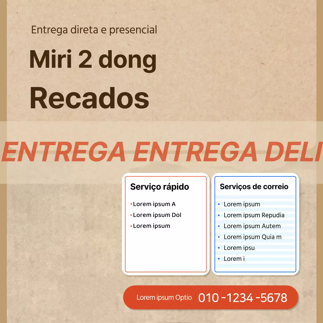 Material promocional de serviço de recados num conceito de caixa texturizada de papel