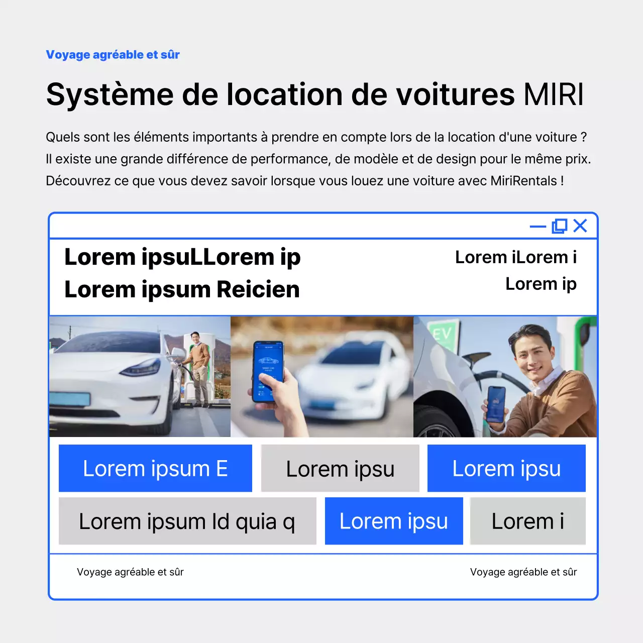 La carte de location de voiture bleue et violetteNews