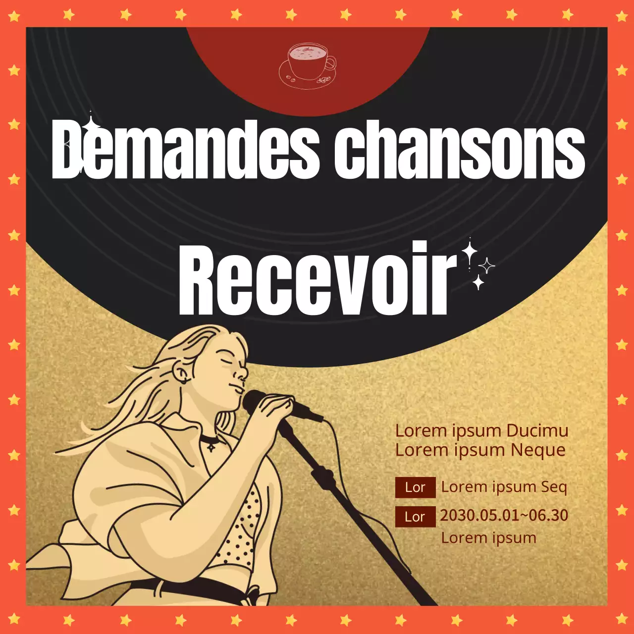 Promouvoir un café brun et rétro de LP Application song event