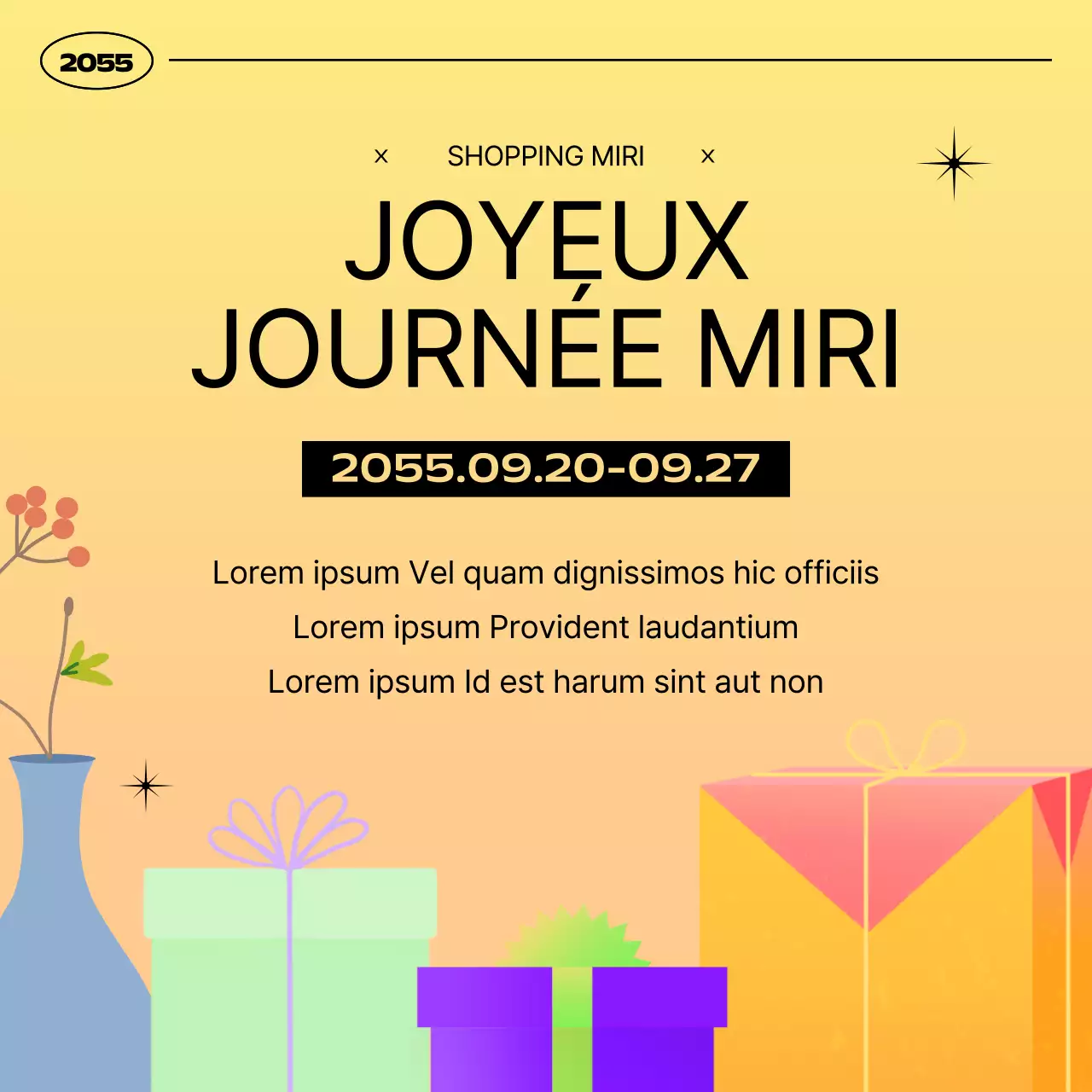 Annonce simple de promotion d'un événement cadeau jaune et orange