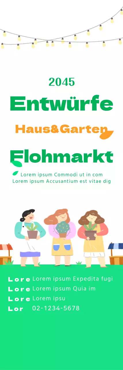 Nette Markt Illustration Stil in hellgrün und orange für Marktinformationen und Werbung