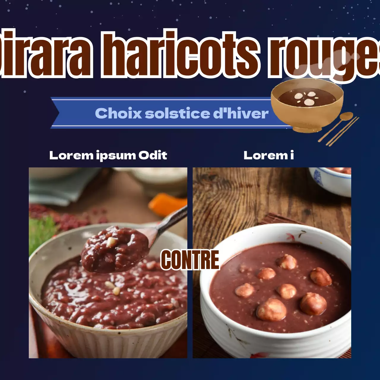 Porridge de haricots rouges pour le solstice d'hiver avec un concept de ciel nocturne enneigé dans des tons bleu marine foncés